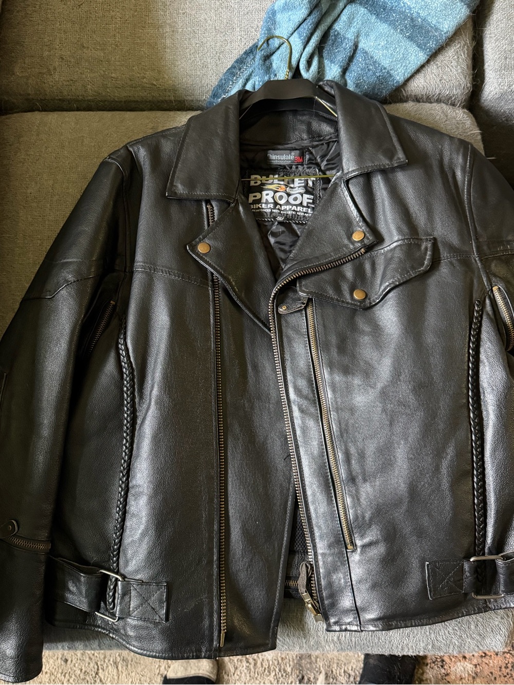 Black Leather Bomber Jacket with Zip Front